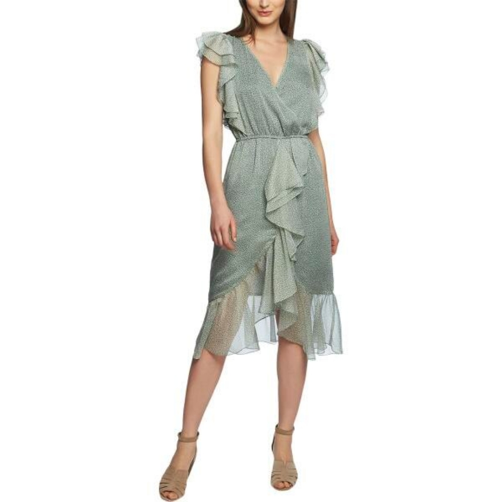 Mosaic Ditsy Floral Flutter Sleeve Dress